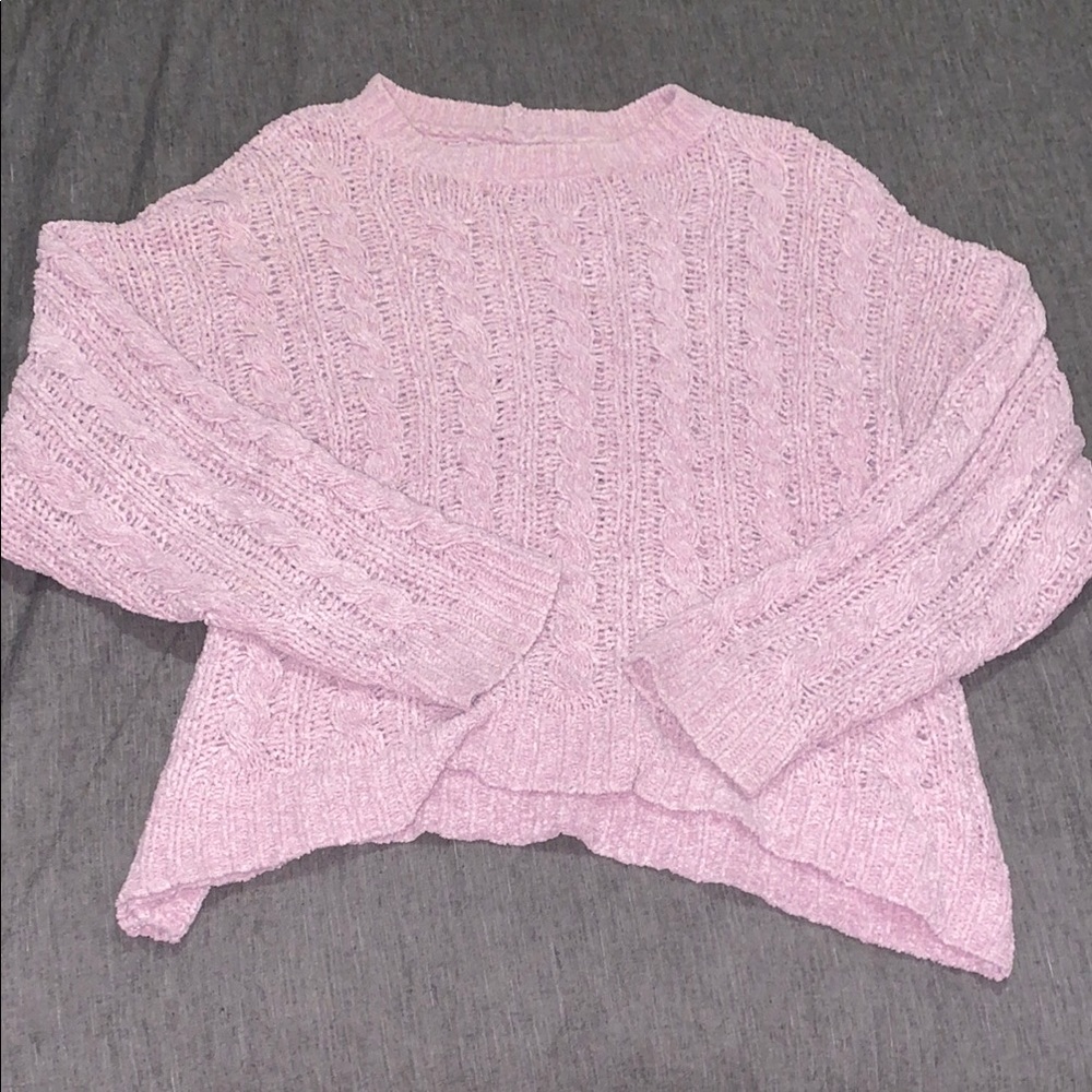 American Eagle Outfitters Pink Cable Knit Crew Neck Sweater